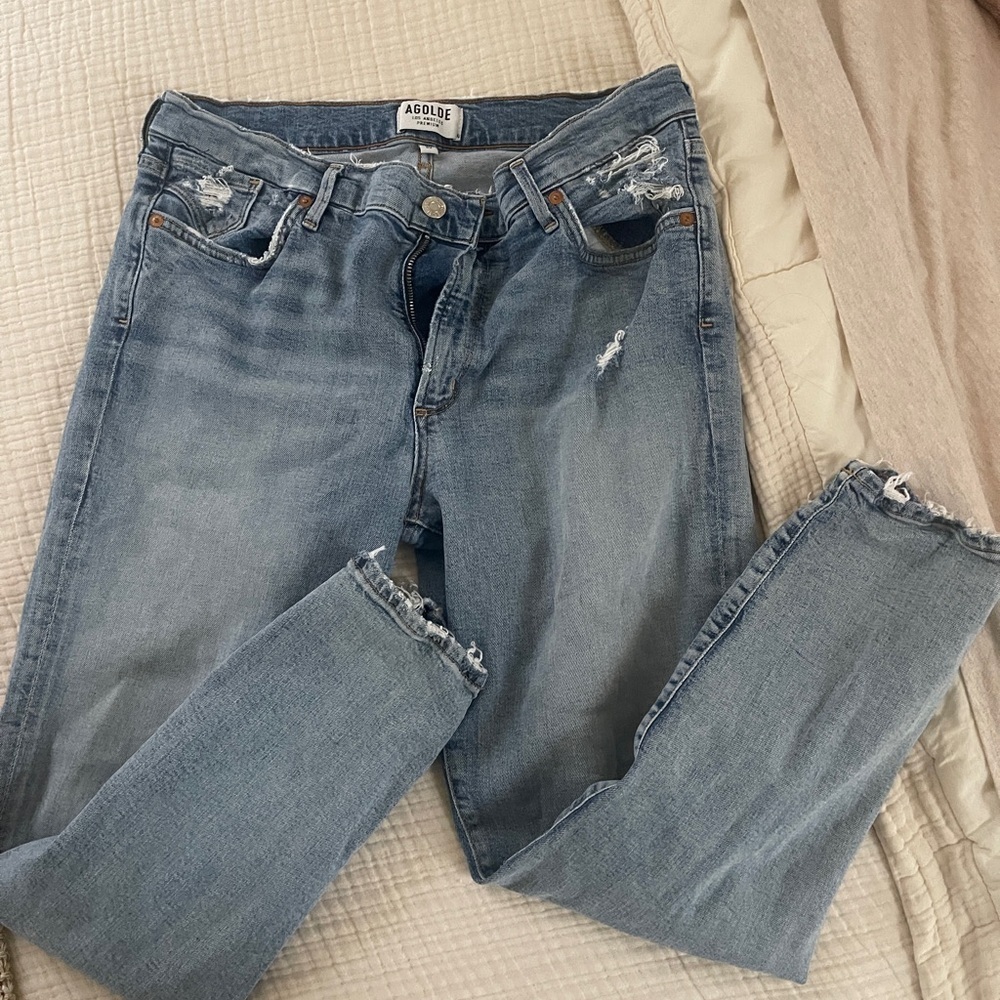 Agolde Light wash Blue Cropped distressed Jeans high waisted size 30